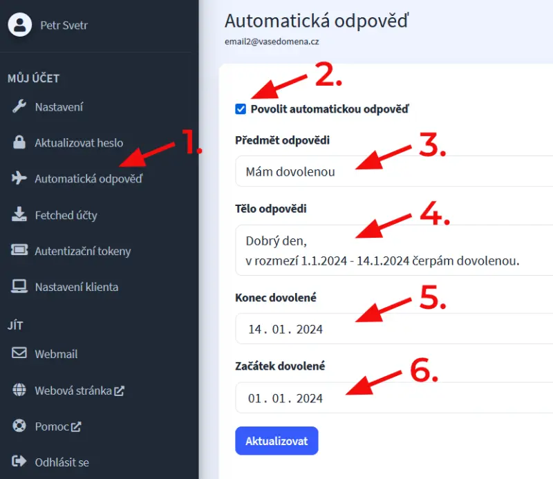 Jak nastavit automatickou odpověď pro email – V levém menu vyberte Automatická odpověď . Aktivujte Povolit automatickou odpověď a…