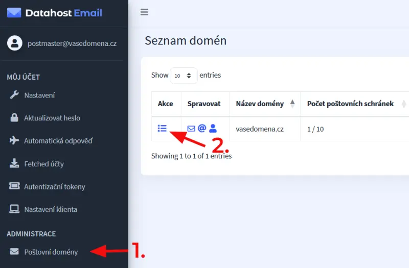 Jaký je DKIM záznam pro Datahost Email – Veřejný klíč DKIM záznamu pro vaši doménu naleznete v administraci emailu na…