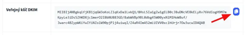 Jaký je DKIM záznam pro Datahost Email – V podrobnostech o doméně zkopírujte obsah z Veřejný klíč DKIM kliknutím na ikonu…