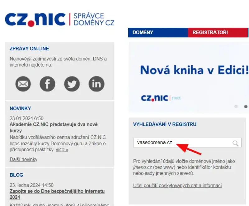 Jak zjistím, kde má doména DNS záznamy – Pro zjištění vašich DNS záznamů použijte stránku https://www.nic.cz/, kde vyplníte název…