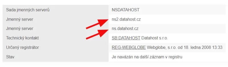 Jak zjistím, kde má doména DNS záznamy – Ve výpisu níže se Vám zobrazí, kde máte DNS servery pro svoji doménu
