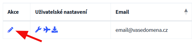 Jak smazat emailové schránky – U emailové schránky, kterou chcete smazat, klikněte na ikonu Upravit 