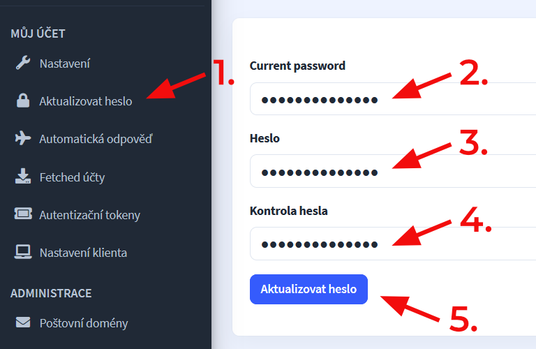 Jak změnit heslo emailové schránky – V levém menu vyberte Aktualizovat heslo a následně vyplňte do prvního pole Aktuální heslo…