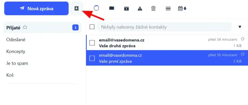 Jak importovat kontakty do Datahost Webmail – Po přihlášení do Webmail klikněte na ikonu kontaktů