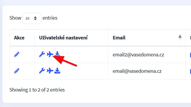 Jak nastavit automatickou odpověď pro email – U schránky, kde chcete nastavit odpověď, kliknete na ikonu Automatická odpověď (letadlo)