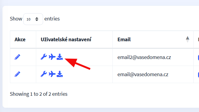 Jak propojit schránku z jiného serveru – U schránky, kde chcete nastavit propojení schránky, klikněte na ikonu Propojení schránek