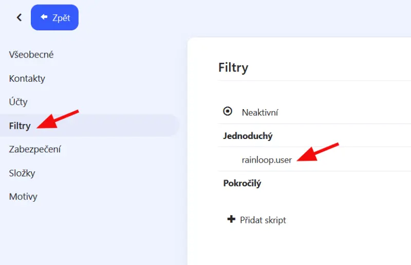 Nastavení filtru zpráv v Datahost Webmail – V nastavení přejděte do sekce Filtry a pro přidání Jednoduchého filtru klikněte na…