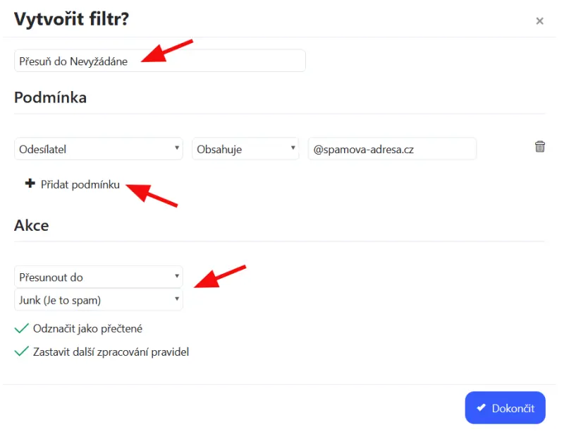 Nastavení filtru zpráv v Datahost Webmail – Pojmenujte si pravidlo filtru . Přidejte podmínku kliknutím na Přidat podmínku .…