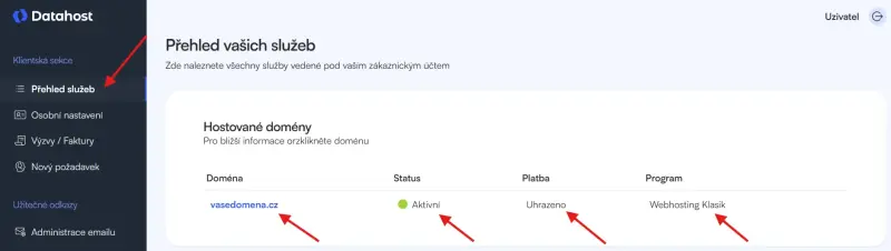 Správa domény – Po přihlášení do klientské sekce se Vám zobrazí stránka Přehled vašich služeb, kde…