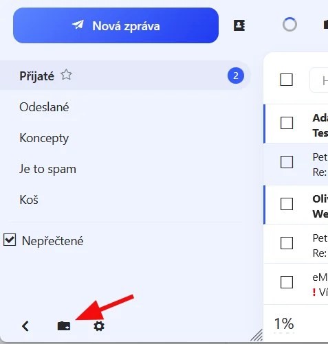 Jak přidat a spravovat složky ve Webmail – Pro přidání složky můžete kliknout na úvodní stránce na ikonu Vytvořit složku